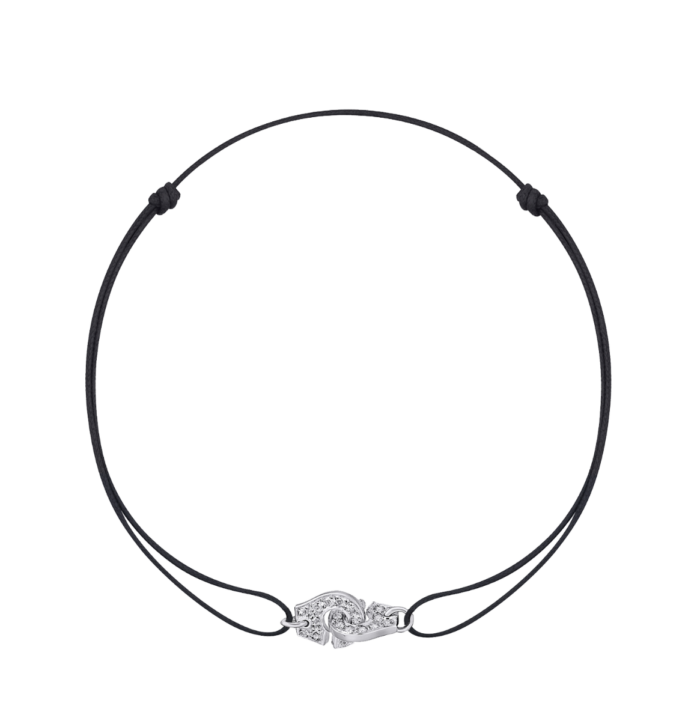 Bracelet Dinh Van Menottes R8 Or Blanc Diamants sur cordon