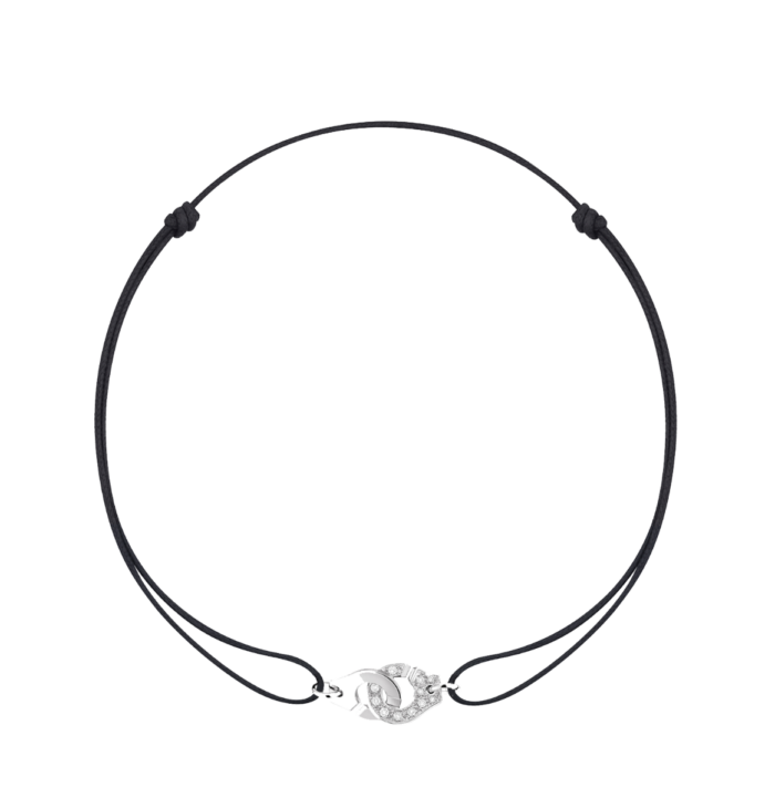 Bracelet sur cordon Menottes dinh van R8 or blanc et diamants