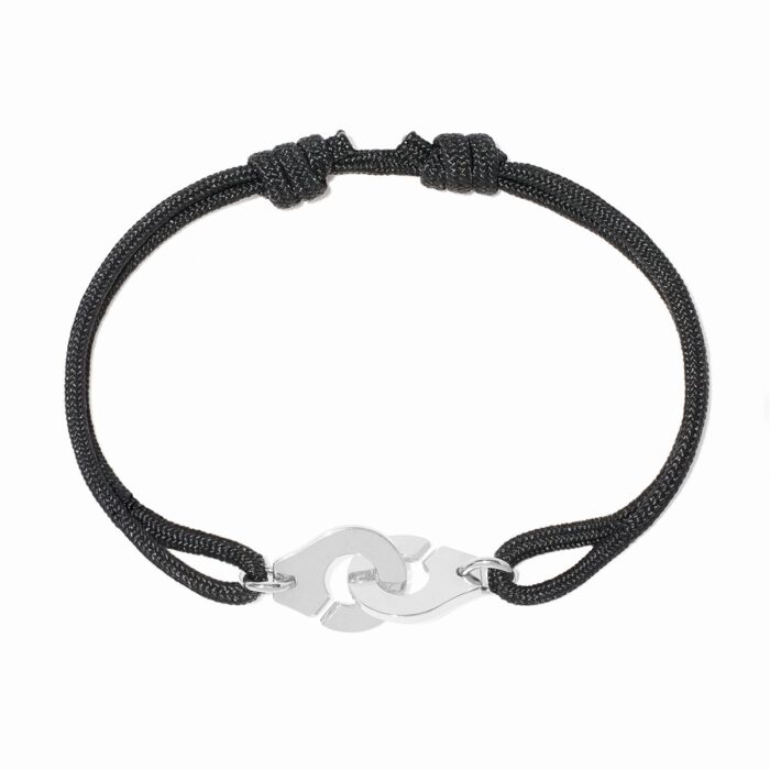 Bracelet Dinh Van Menottes sur Cordon Petit Modèle Or Blanc