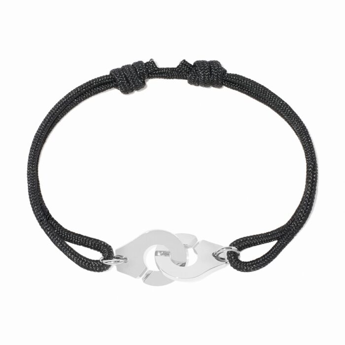 Bracelet Dinh Van Menottes sur Cordon Moyen Modèle Or Blanc