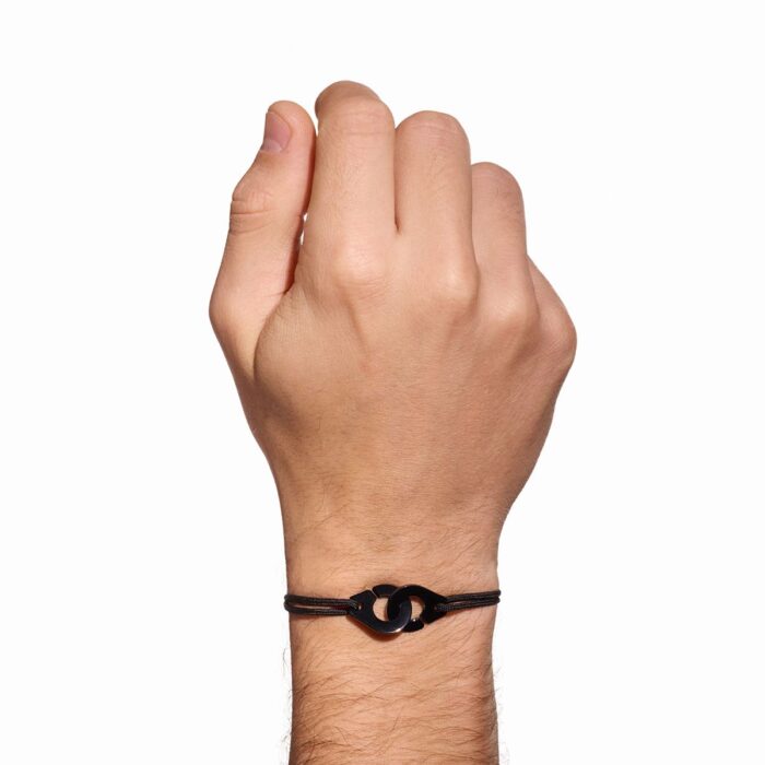 Bracelet Dinh Van Menottes sur Cordon Très Grand Modèle Titane Noir