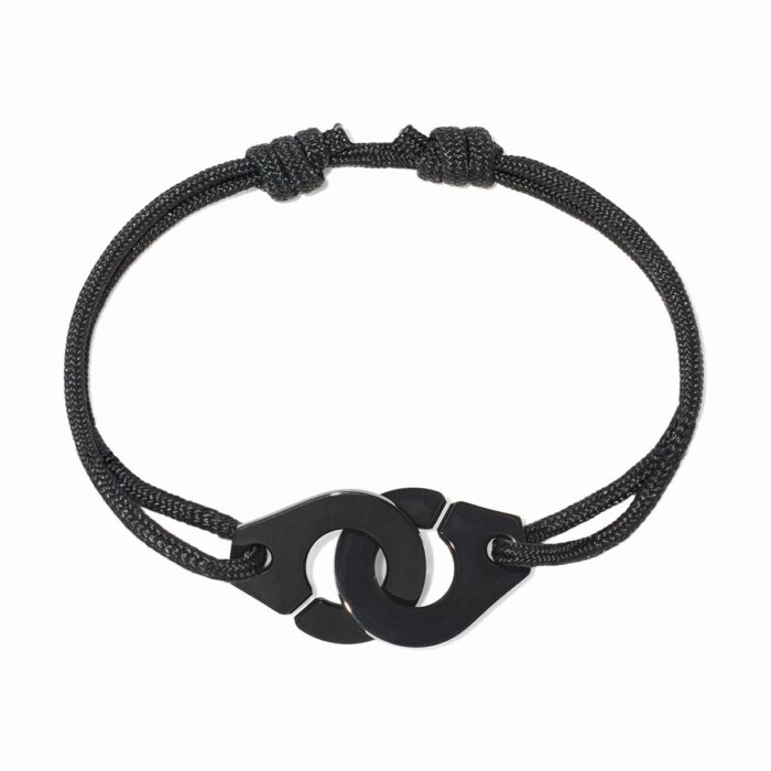 Bracelet Dinh Van Menottes sur Cordon Très Grand Modèle Titane Noir