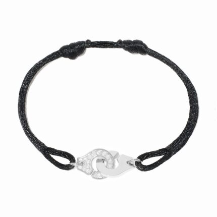 Bracelet Dinh Van Menottes sur Cordon Petit Modèle Diamants Or Blanc