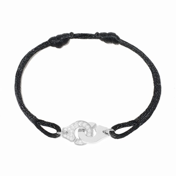 Bracelet Dinh Van Menottes sur Cordon Petit Modèle Diamants Or Blanc