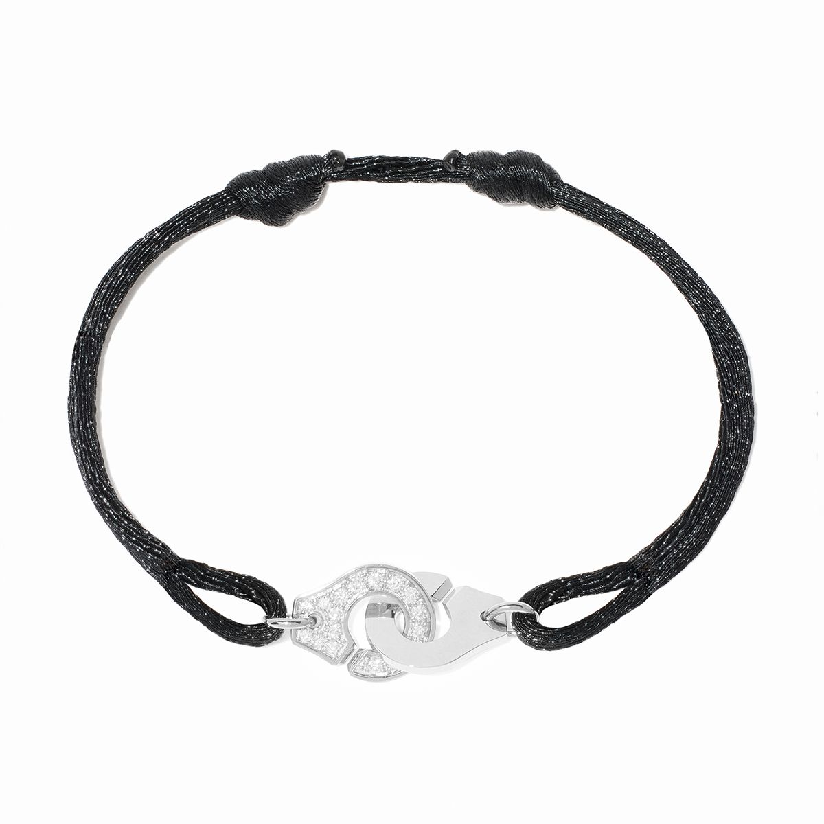 Bracelet Dinh Van Menottes sur Cordon Petit Modèle Diamants Or Blanc