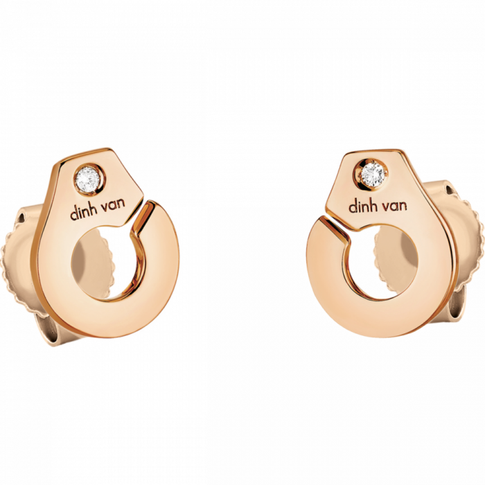 Puces d'Oreilles Menottes Dinh Van R 7.5 or rose 2 diamants