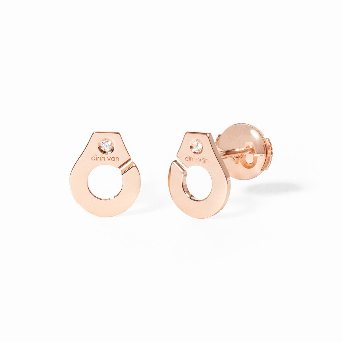 Puces D'oreilles Dinh Van Menottes Diamants Or Rose