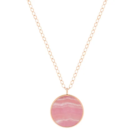 Necklace Ginette NY Jumbo Ever Rhodochrosite Disc On Chain