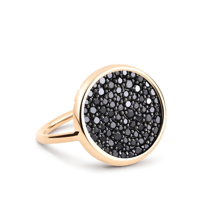 Bague Ginette NY Mini Ever Disc Ring Baby Diamants Noirs Or Rose