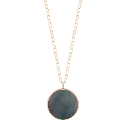 Necklace Ginette NY Jumbo Ever Black Mop Disc On Chain