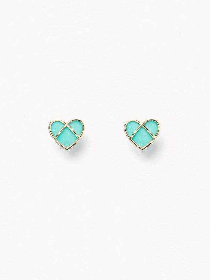 Puces d'oreilles Poiray L'attrape-cœur Or Jaune & Turquoise