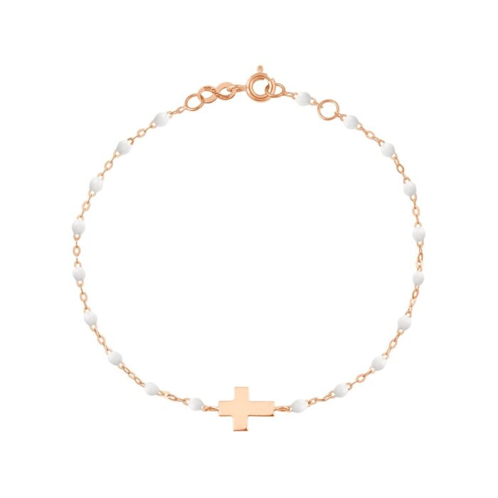 Bracelet blanc Croix, or rose, 17cm