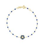 Bracelet bleu de prusse Fleur, diamant, or jaune, 17 cm