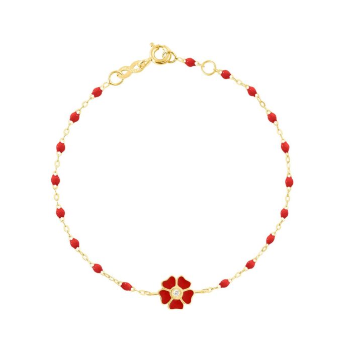 Bracelet corail Fleur, diamant, or jaune, 17 cm