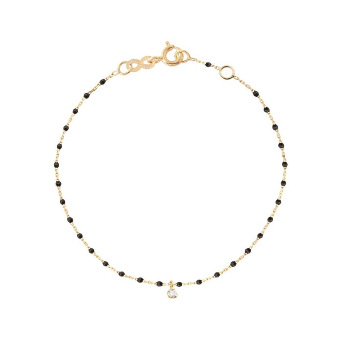 Bracelet noir Mini Gigi, or jaune, 1 diamant, 17 cm