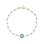 Bracelet turquoise Fleur, diamant, or jaune, 17 cm