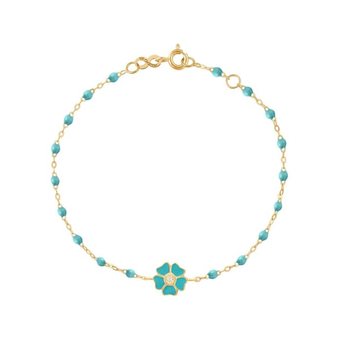 Bracelet turquoise Fleur, diamant, or jaune, 17 cm