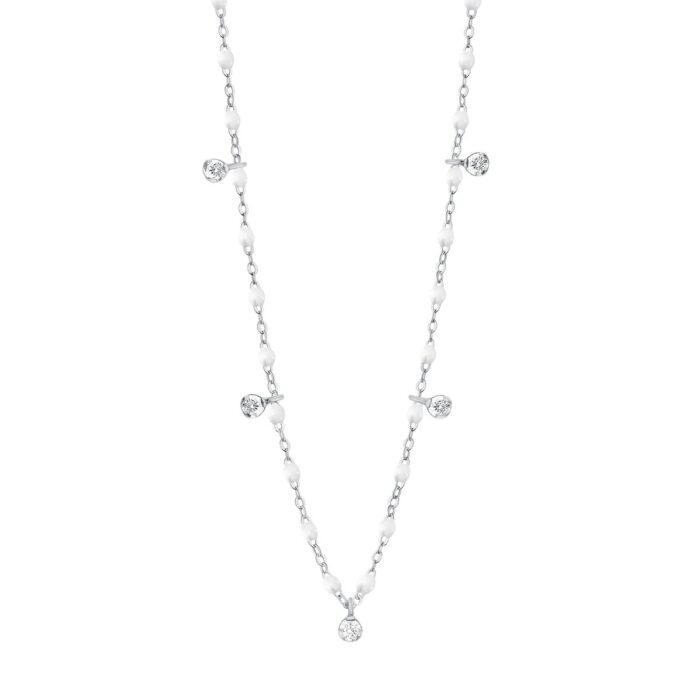 Collier blanc Gigi Suprême, or blanc, 5 diamants, 45 cm