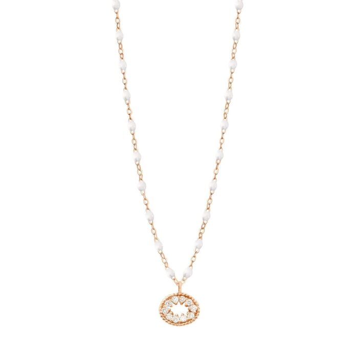 Collier blanc Oeil de Pirate, diamants, or rose, 42 cm