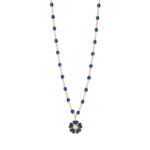 Collier bleu de prusse Fleur, diamant, or rose, 42 cm