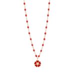 Collier coquelicot Fleur, diamant, or rose, 42 cm