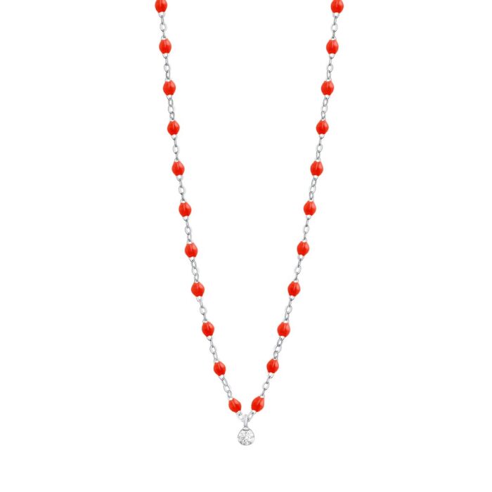 Collier corail Gigi Suprême, or blanc, 1 diamant, 42 cm