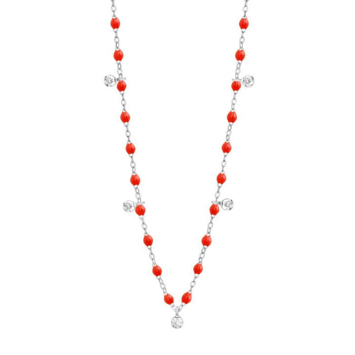 Collier corail Gigi Suprême, or blanc, 5 diamants, 45 cm