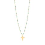 Collier jade Croix Classique Gigi, or jaune, 42 cm