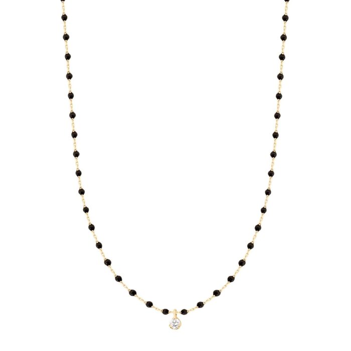 Collier noir Mini Gigi, or jaune, 1 diamant, 40 cm