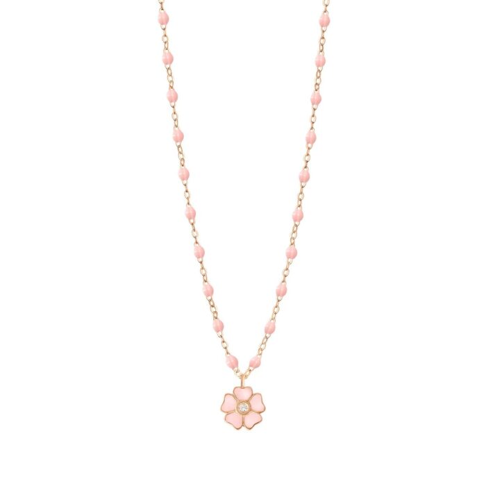 Collier rose bébé Fleur, diamant, or rose, 42 cm