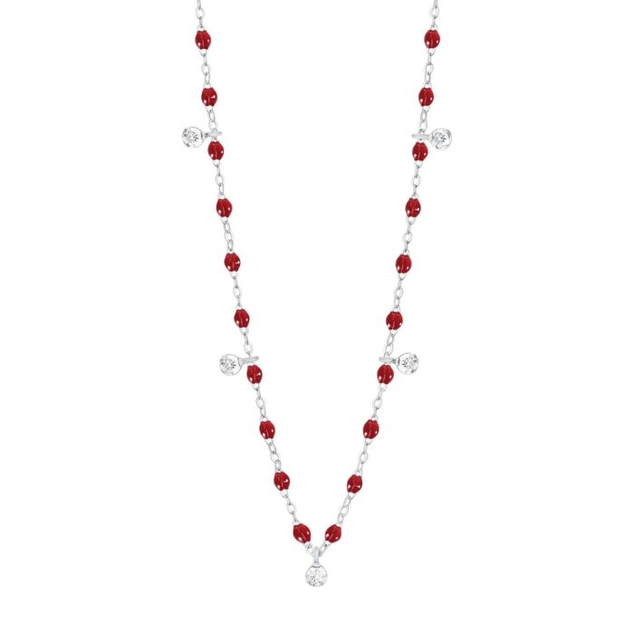 Collier rouge Gigi Suprême, or blanc, 5 diamants, 45 cm