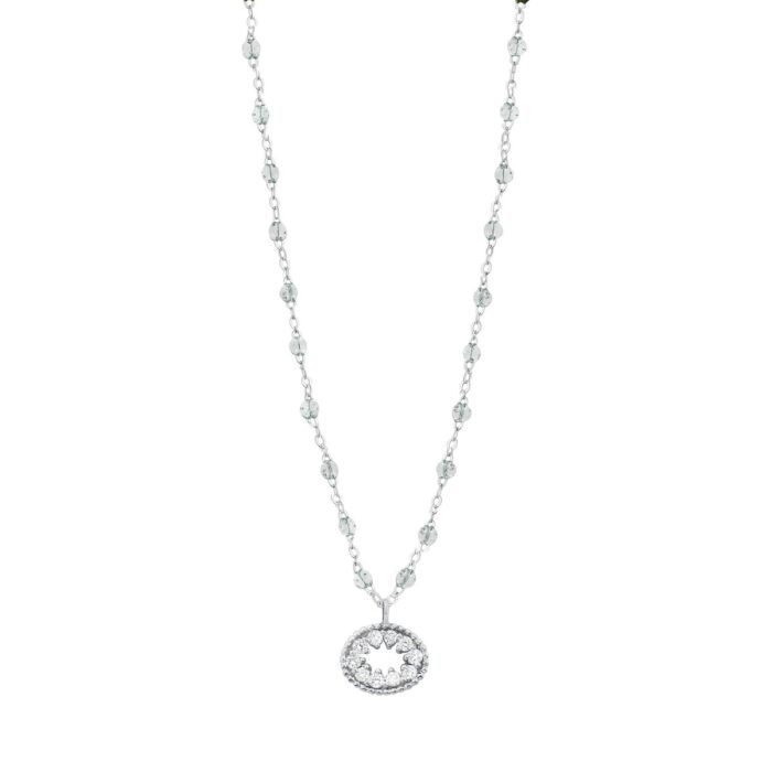 Collier sparkle Oeil de Pirate, diamants, or blanc, 42 cm