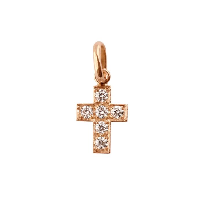 Pendentif Croix diamants, or rose