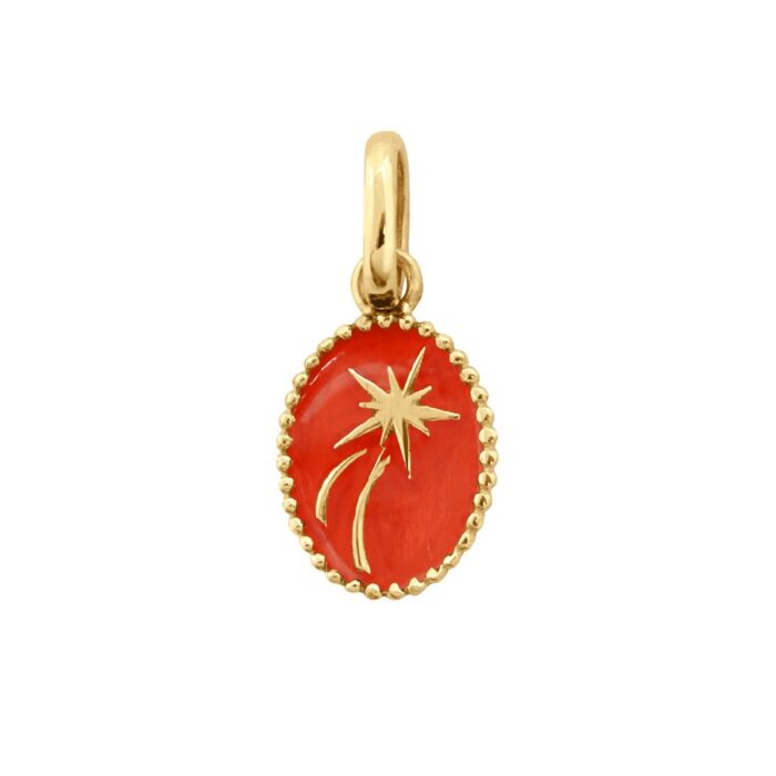 Pendentif Etoile Espoir résine corail, or jaune