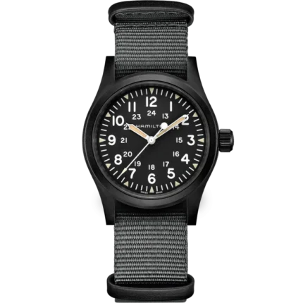 Montre Hamilton Khaki Field Mechanical Cadran Noir Bracelet Nato Gris