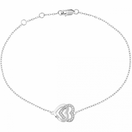 Bracelet sur chaîne Double Cœurs R10 or blanc et diamants