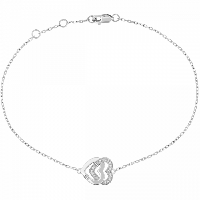 Bracelet sur chaîne Double Cœurs R10 or blanc et diamants