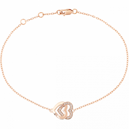 Bracelet sur chaîne Double Cœurs R10 or rose et diamants