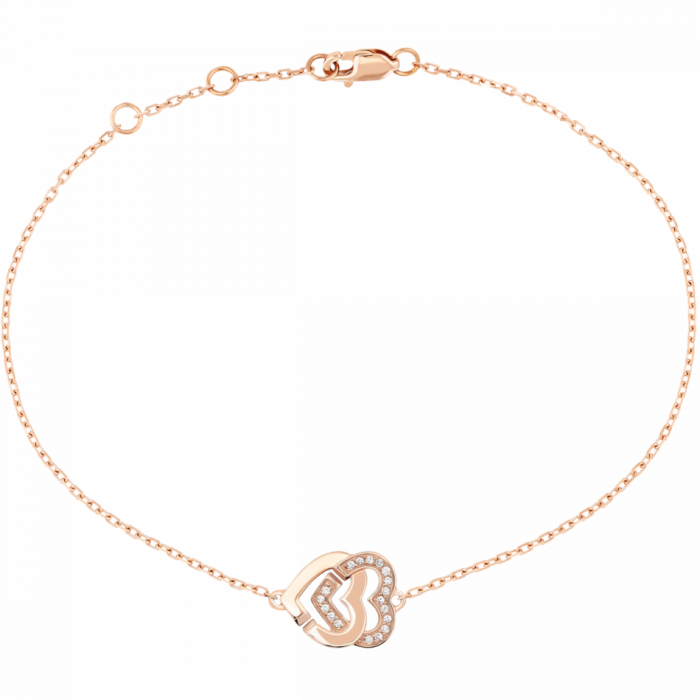 Bracelet sur chaîne Double Cœurs R10 or rose et diamants