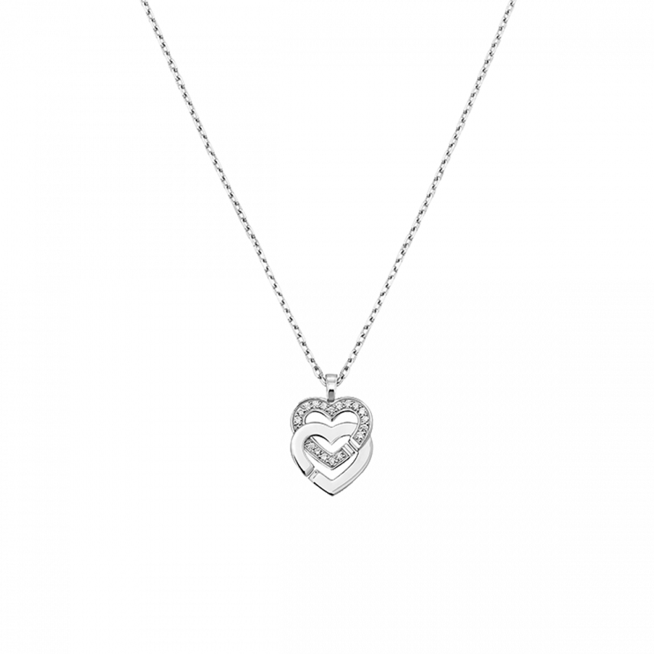 Double Hearts R10 white gold and diamonds pendant on chain