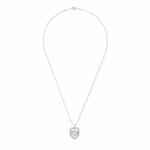 Pendentif sur chaîne Double Cœurs R15 or blanc et diamants