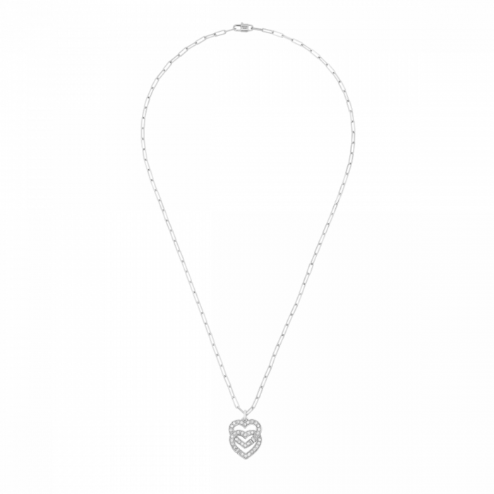 Pendentif sur chaîne Double Cœurs R15 or blanc et diamants