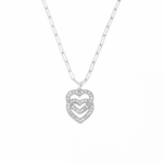 Pendentif sur chaîne Double Cœurs R15 or blanc et diamants