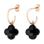 Boucles d'Oreilles Morganne Bello Petit Trèfle Onyx Or Rose