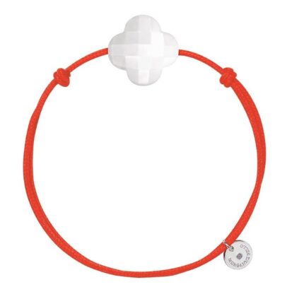 Bracelet Morganne Bello Friandise Trèfle Cordon Orange Fluo Agate Blanche