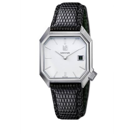 Montre MARCH LA.B Mansart Automatique Cadran White Date Bracelet Lézard Noir