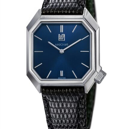 Montre MARCH LA.B Mansart Electrique Navy bracelet Lézard Noir