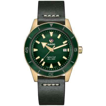 Montre Rado Captain Cook Automatic Bronze Bracelet Cuir Cadran Vert