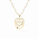 Pendentif Dinh Van Double Coeurs sur Chaîne Très Grand Modèle Diamants Or Jaune
