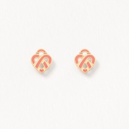 Boucles D'oreilles Poiray Coeur Entrelacé Or Jaune Et Émail Corail